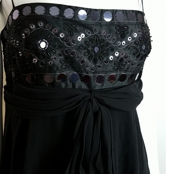 BCBGMaxAzria Silk Dress‎ Mini Chiffon Bead Sequins Cocktail Little Black Women 6 - Picture 5 of 14